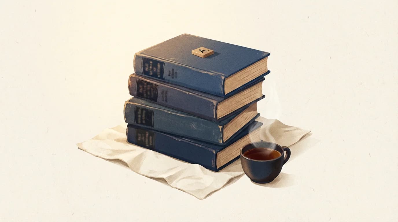 Stack of multilingual dictionaries, spines worn, resting on cream linen — representing native-language word lists.
