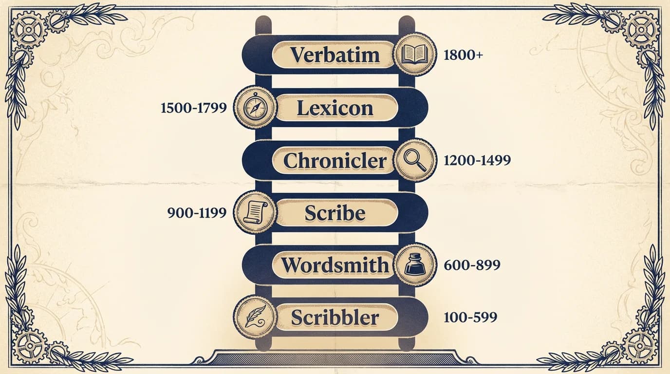 Named rating tiers from Novice at 0-1149 up through Laureate at 2300+, rendered as a ladder.