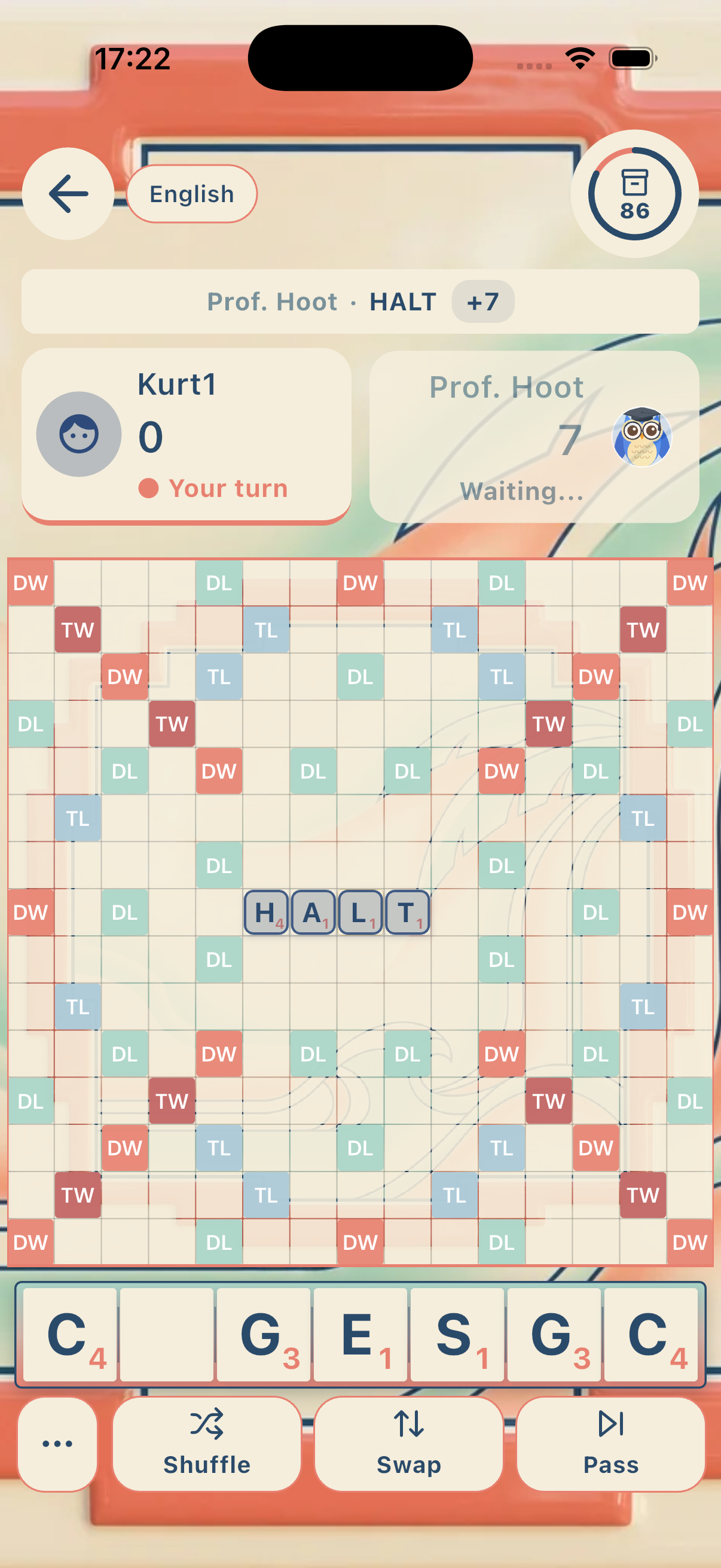 WordSalvo premium board theme during a match